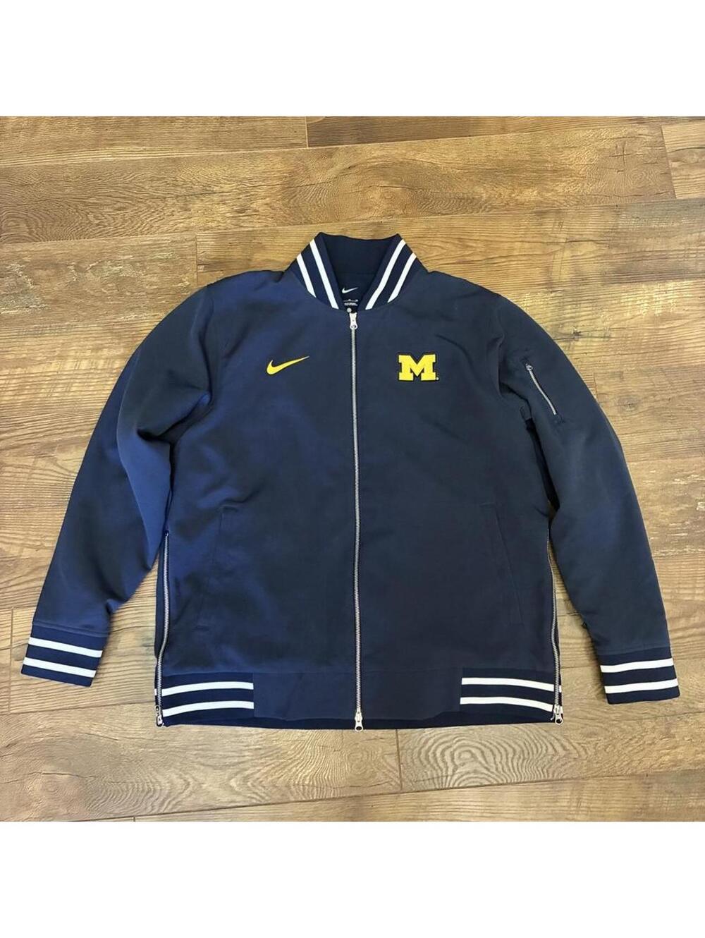Nike Michigan Wolverines navy blue fleece lined bomber jacket XL